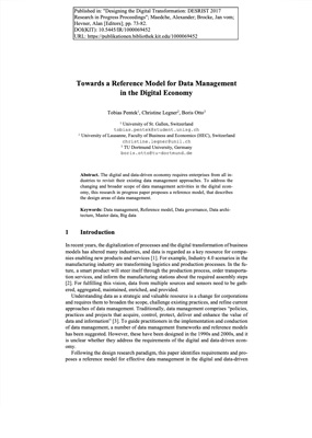 Research paper: Towards a Reference Model for Data Management in the Digital Economy