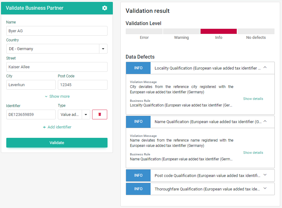 Global validation of VAT and tax identifiers