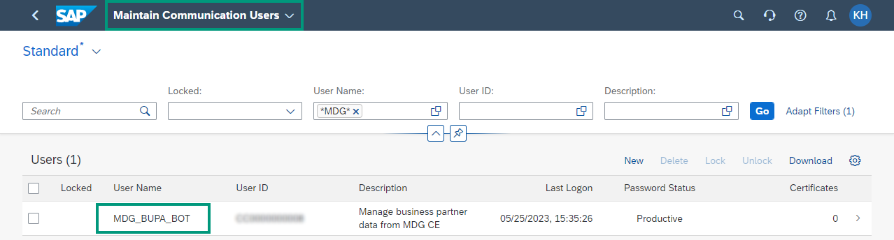 Communication User in S4HANA to enable communication from MDG CE