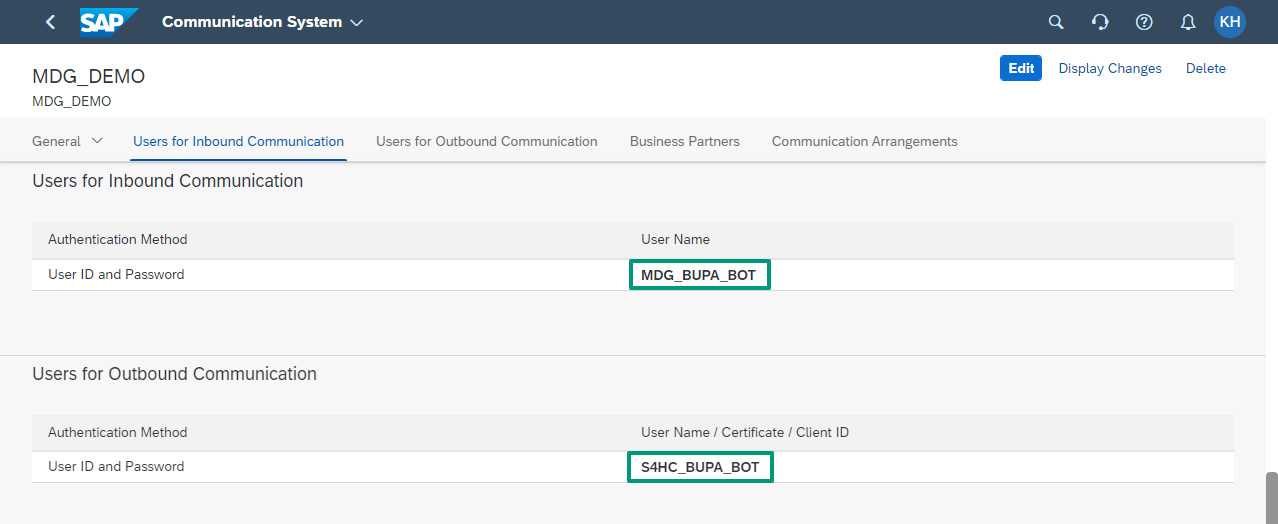 Communication Users for inbound and outbound communication with the SOAP Webservices of S4HANA