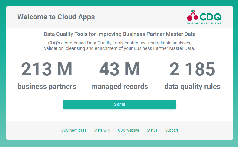 Access page of the CDQ Cloud Suite for Business Partners