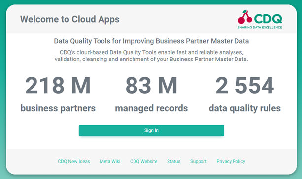 Access page of the CDQ Cloud Suite for Business Partners